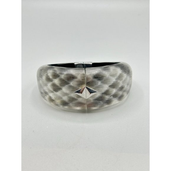 Alexis Bittar Clamper Bracelet Thick Wide Bangle Frosted Lucite Designer Signed - Picture 2 of 13